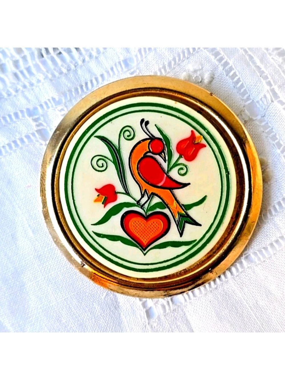 Vintage 50s Czech Poland Folk Pin Brooch